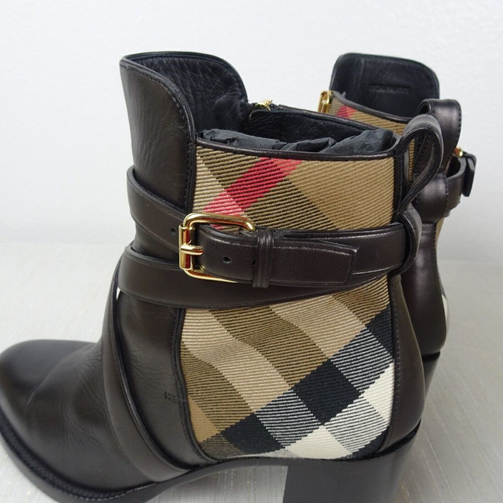 BURBERRY Women's Booties Vaughan Vintage Check & Leather Ankle Boots Heels 37 - Picture 11 of 14